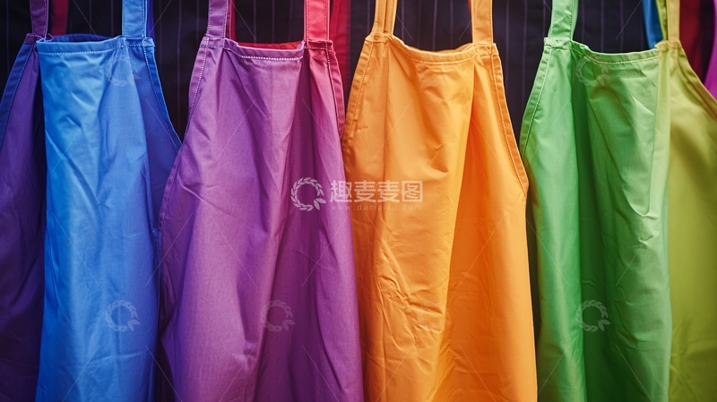 高清大图下载【趣麦麦图】彩色围裙挂在墙上