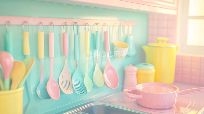 高清大图下载【趣麦麦图】马卡龙色系厨房用具