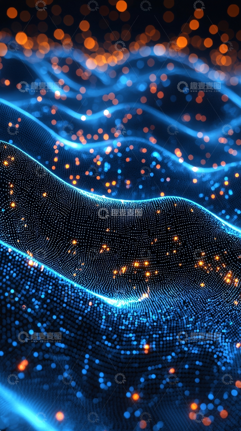 高清大图下载【趣麦麦图】科技感蓝色曲线光点背景
