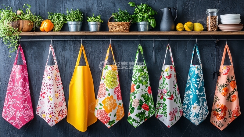 高清大图下载【趣麦麦图】彩色围裙挂墙上