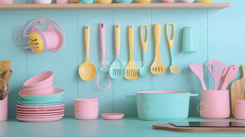 高清大图下载【趣麦麦图】粉色蓝色厨房用具