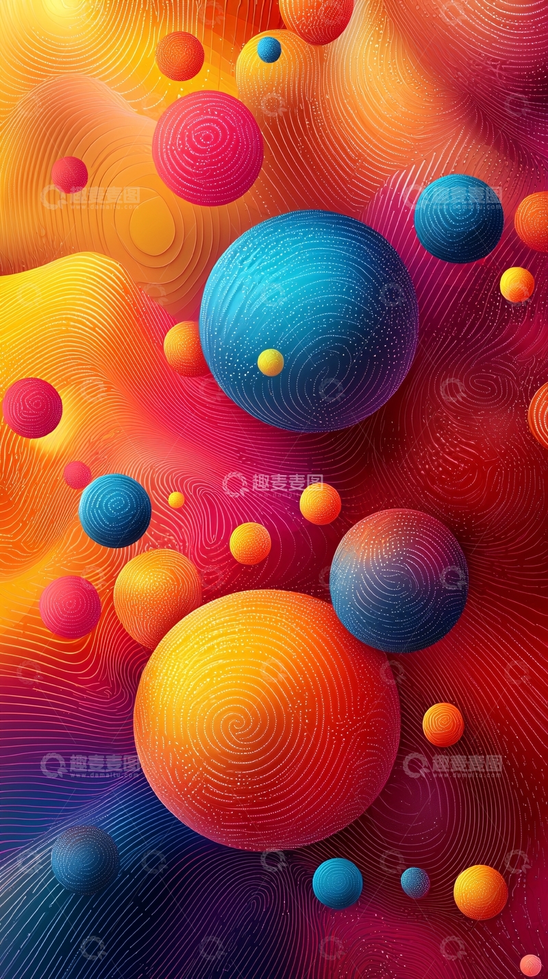 高清大图下载【趣麦麦图】彩色球体漂浮抽象背景