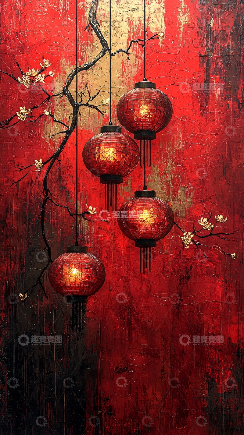 高清大图下载【趣麦麦图】红灯笼与梅花