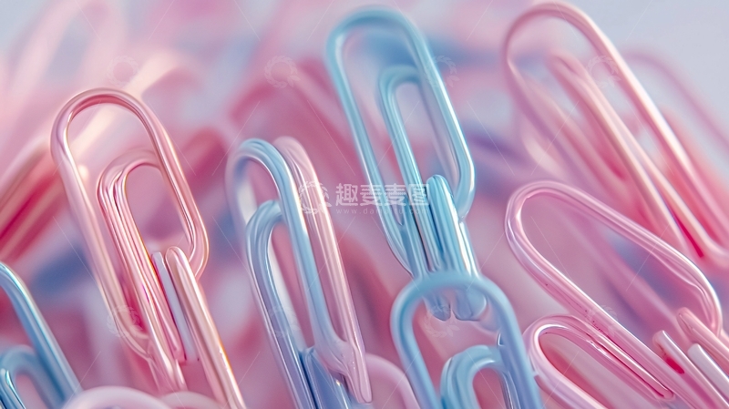 高清大图下载【趣麦麦图】粉色蓝色回形针特写