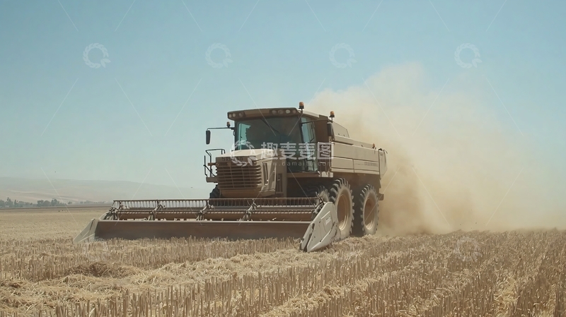 高清大图下载【趣麦麦图】收割机在田野里作业
