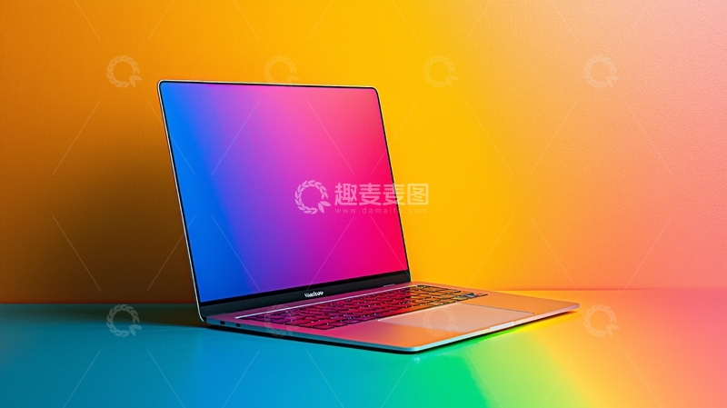 高清大图下载【趣麦麦图】彩色背景下的笔记本电脑