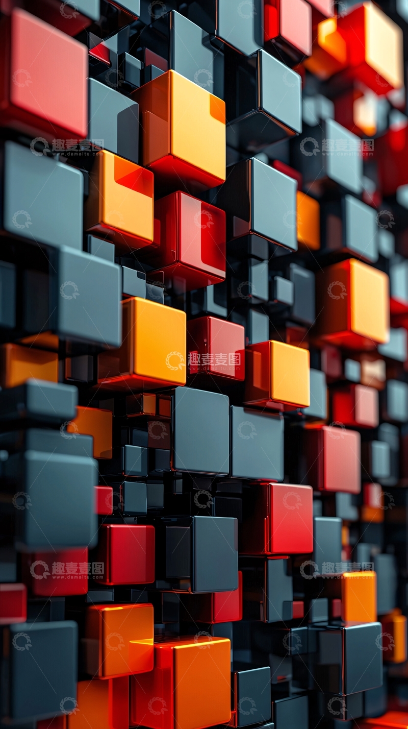 高清大图下载【趣麦麦图】红黄蓝黑方块堆叠