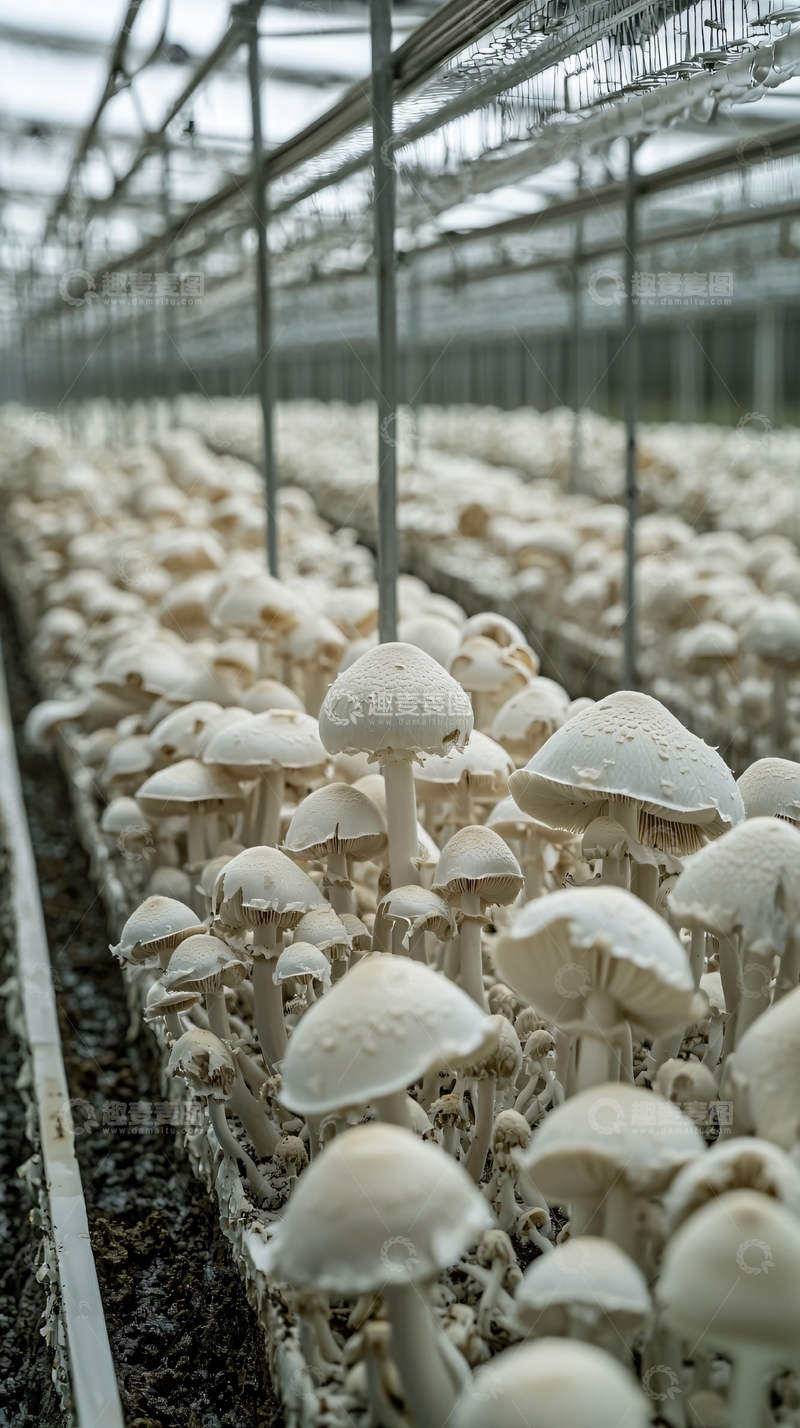 高清大图下载【趣麦麦图】温室大棚里种植的白色蘑菇