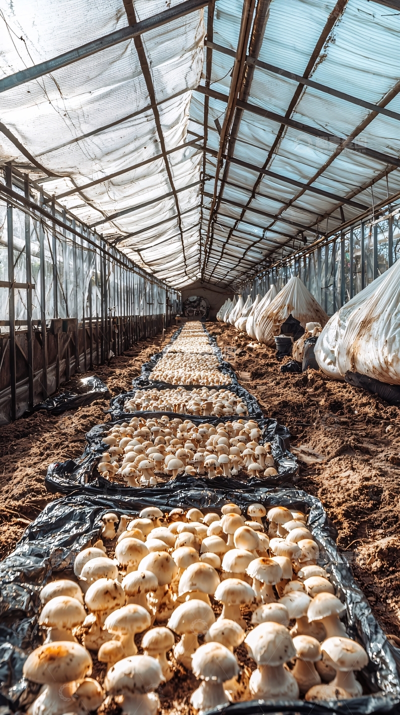 高清大图下载【趣麦麦图】日光温室蘑菇种植