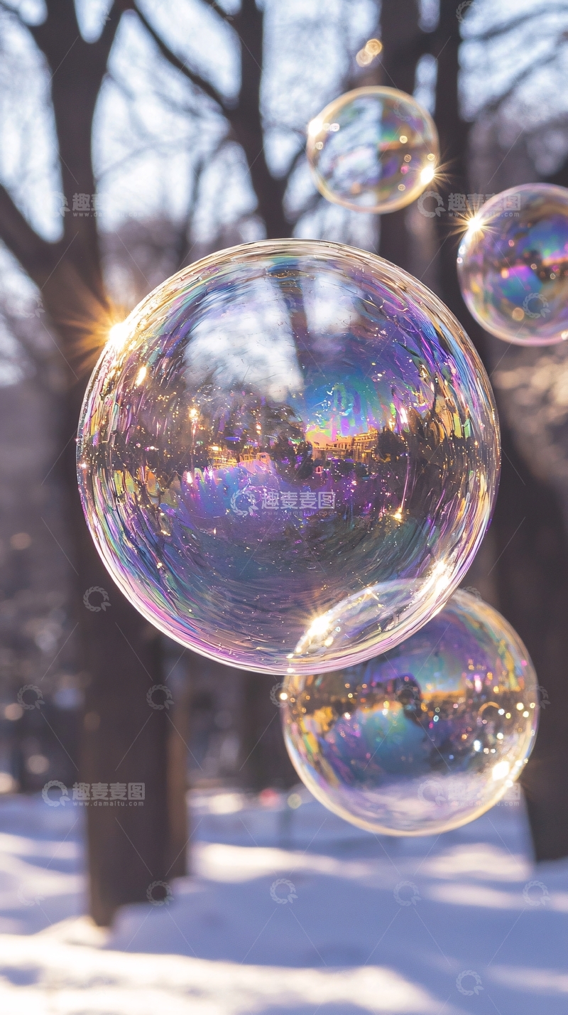 高清大图下载【趣麦麦图】冬日阳光下的彩色泡泡