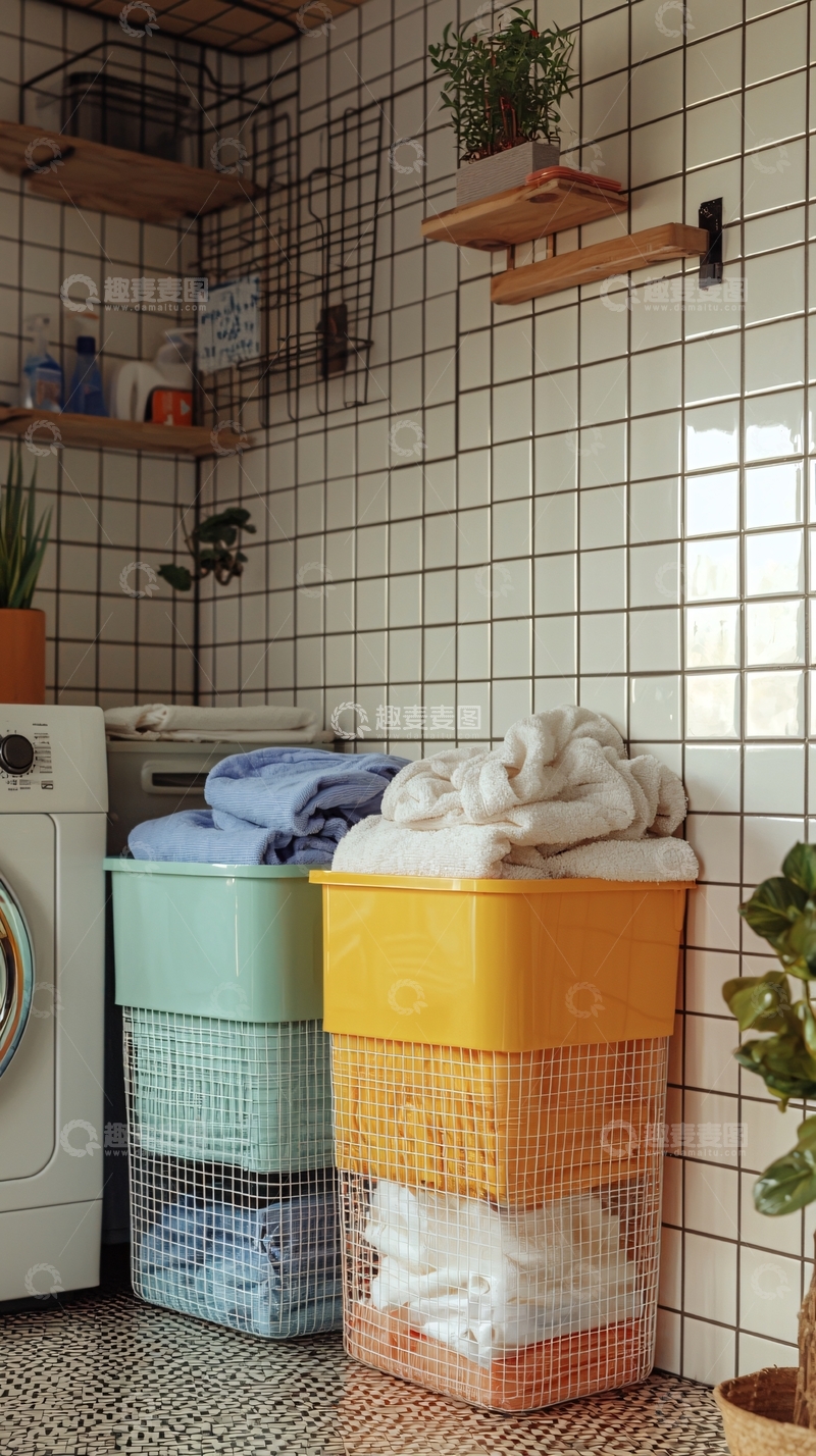 高清大图下载【趣麦麦图】洗衣房收纳