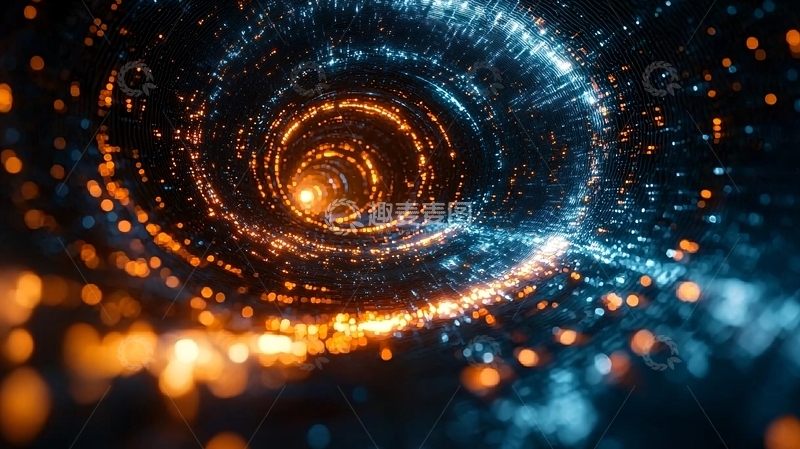 高清大图下载【趣麦麦图】蓝色橙色螺旋隧道