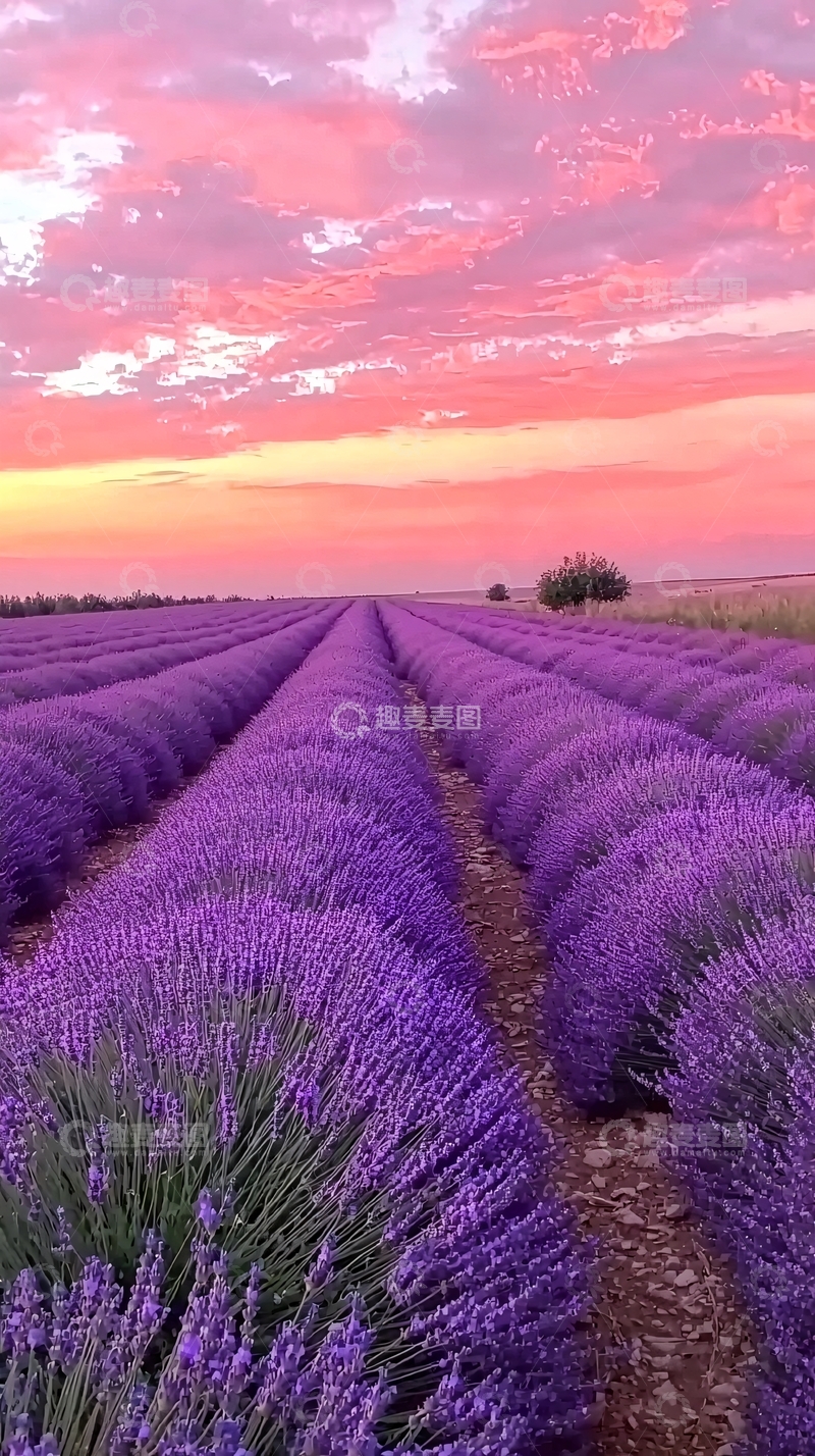 高清大图下载【趣麦麦图】浪漫薰衣草日落田园风光