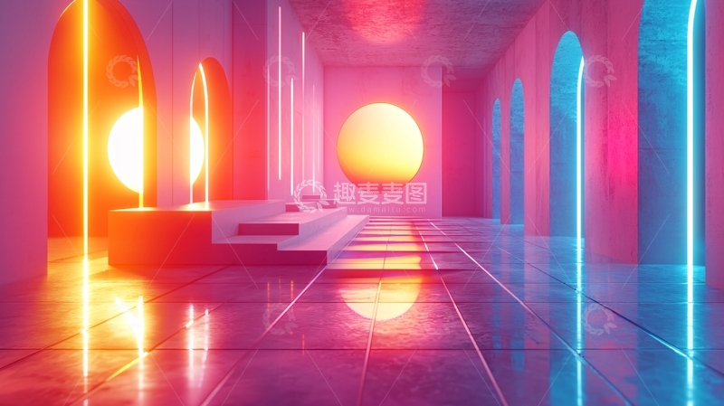 高清大图下载【趣麦麦图】霓虹灯科幻走廊