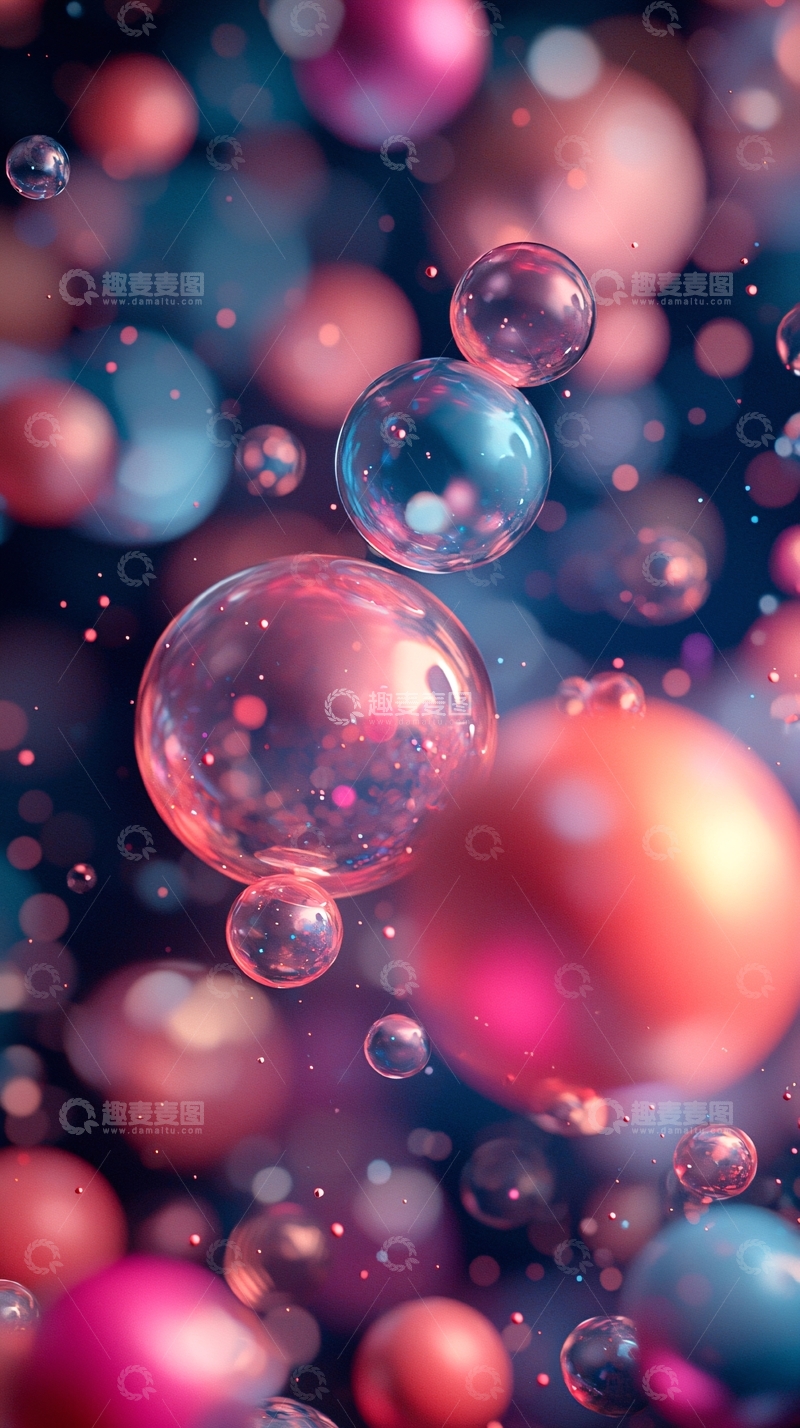 高清大图下载【趣麦麦图】彩色泡泡漂浮的背景