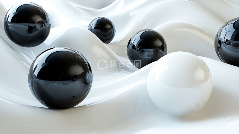高清大图下载【趣麦麦图】黑白球体在白色丝绸上
