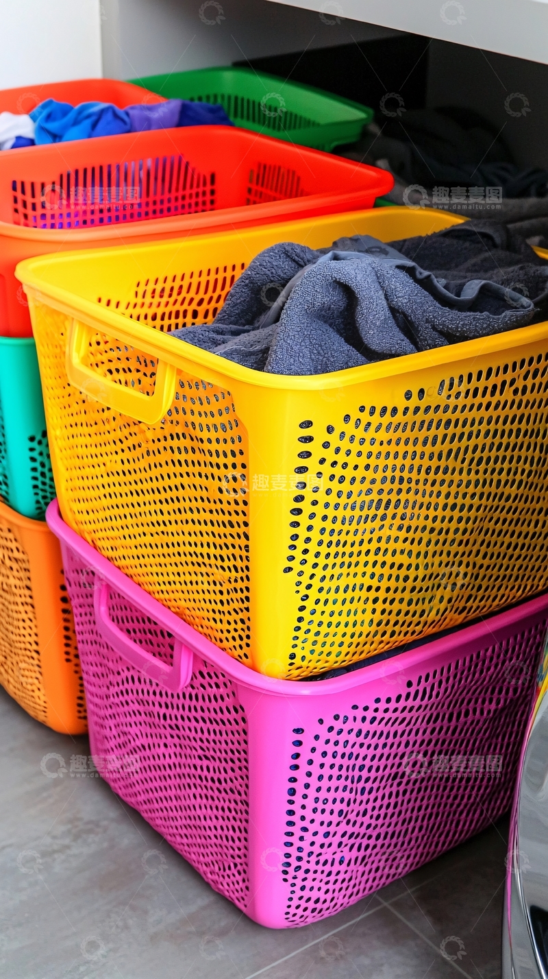 高清大图下载【趣麦麦图】彩色塑料收纳筐