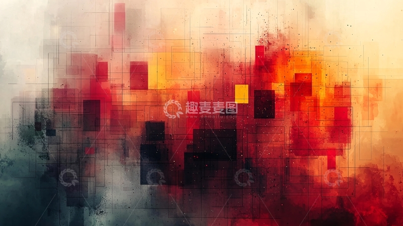 高清大图下载【趣麦麦图】抽象红色格子背景