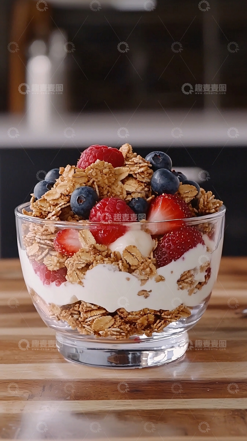 高清大图下载【趣麦麦图】燕麦水果酸奶早餐