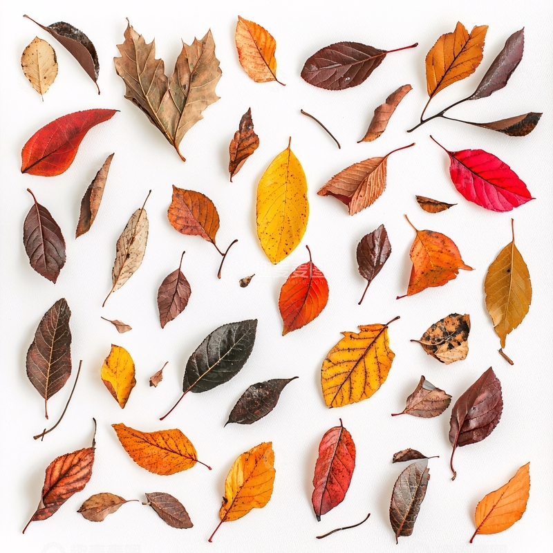 高清大图下载【趣麦麦图】白底彩色落叶平面图
