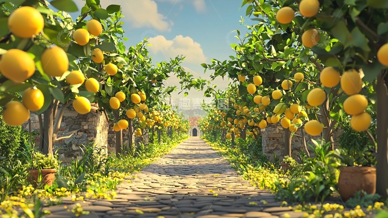 高清大图下载【趣麦麦图】柠檬树林小路