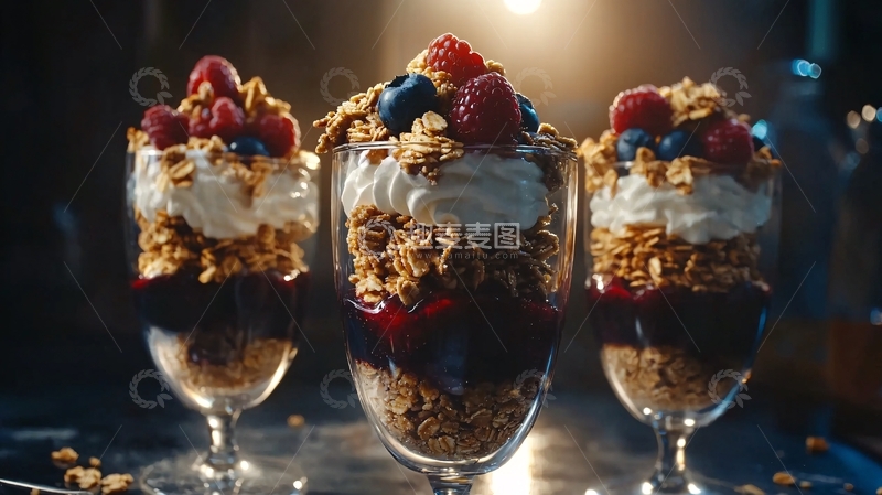 高清大图下载【趣麦麦图】美味莓果燕麦酸奶杯
