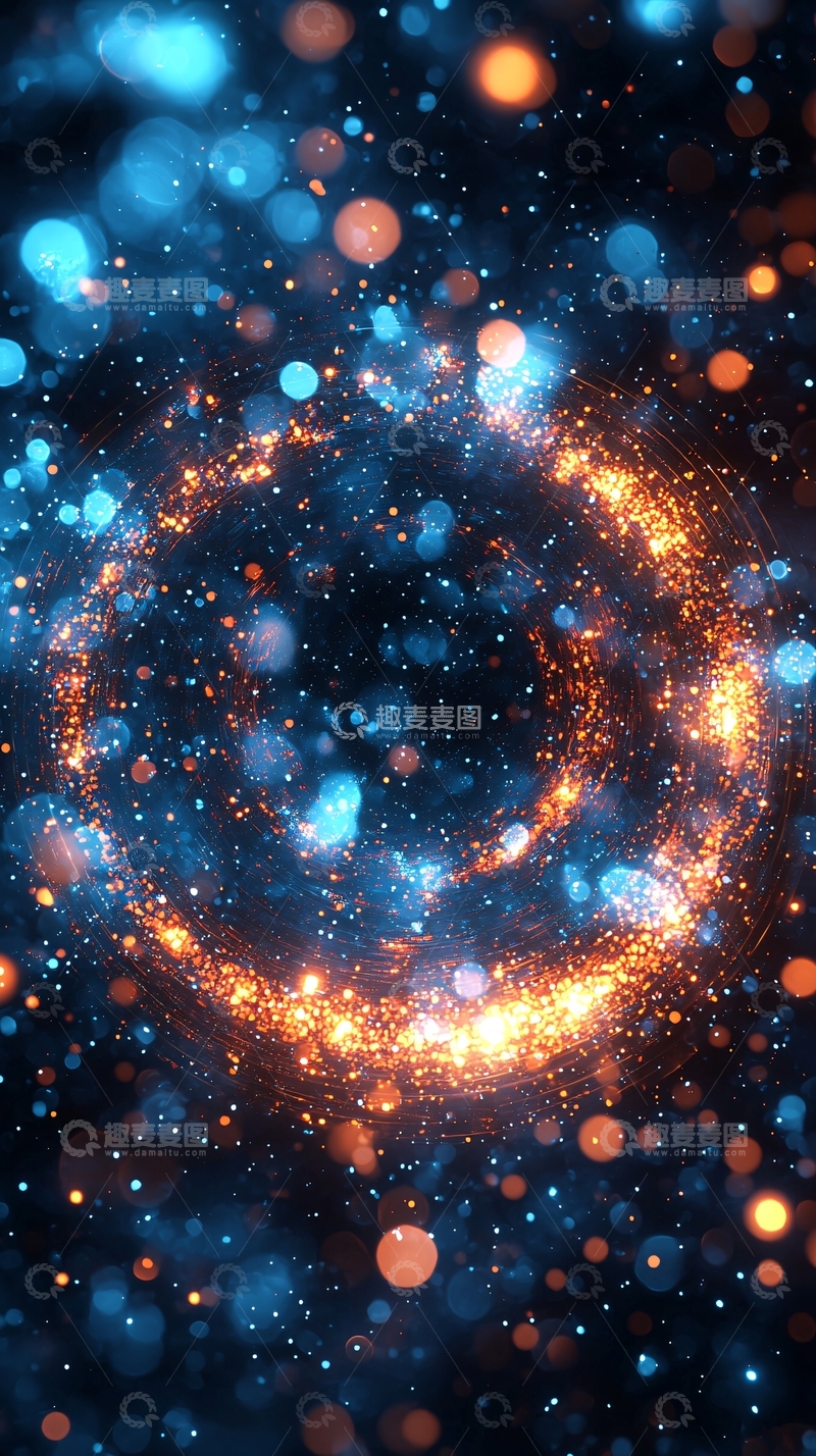 高清大图下载【趣麦麦图】蓝色与金色粒子环绕的宇宙