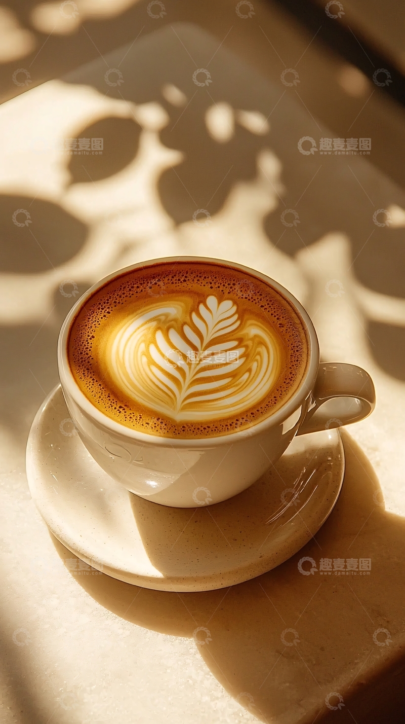 高清大图下载【趣麦麦图】阳光洒落的拿铁咖啡