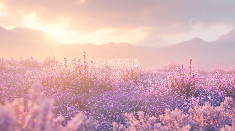 高清大图下载【趣麦麦图】粉色花海日出