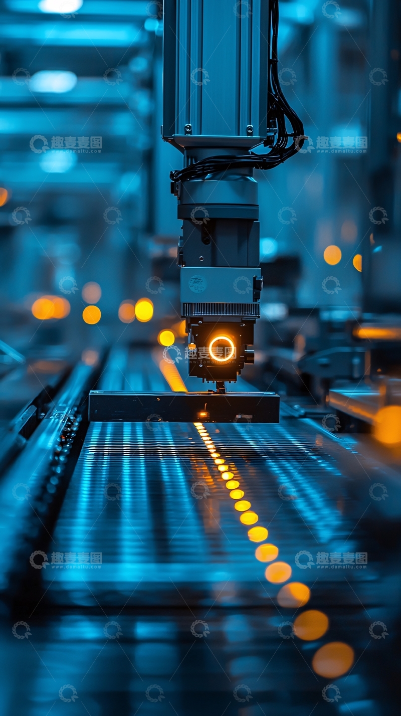 高清大图下载【趣麦麦图】工业机器人蓝色光线扫描
