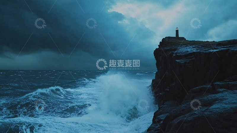 高清大图下载【趣麦麦图】暴风雨中的孤独灯塔