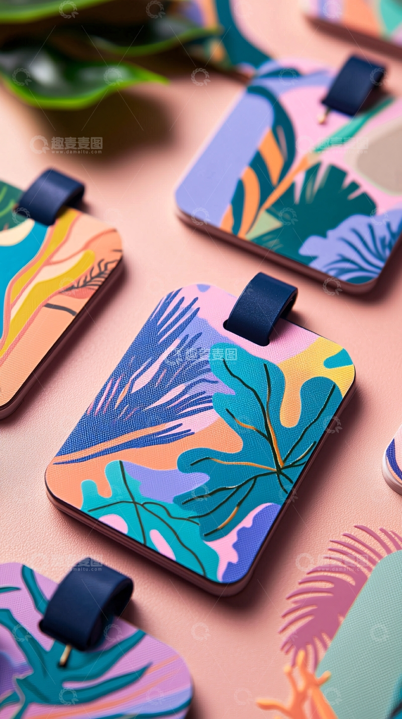 高清大图下载【趣麦麦图】热带植物图案行李牌