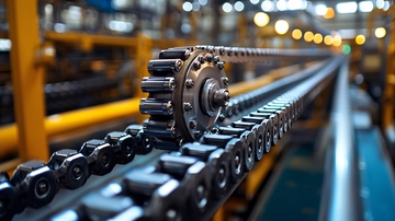工业传送带金属链条齿轮特写