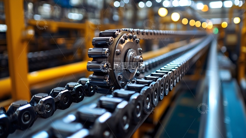 高清大图下载【趣麦麦图】工业传送带金属链条齿轮特写