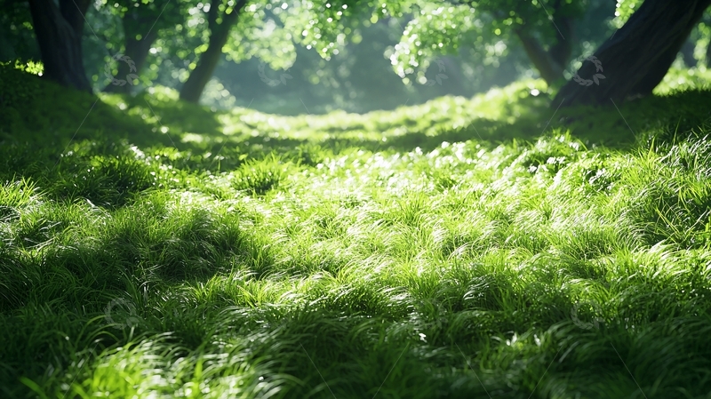 高清大图下载【趣麦麦图】阳光透过树林照射在草地