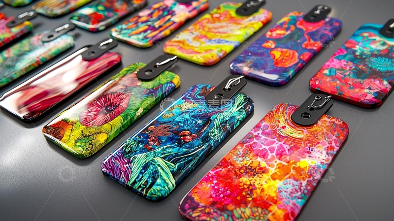 高清大图下载【趣麦麦图】流体丙烯画钥匙链