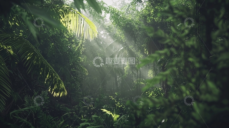 高清大图下载【趣麦麦图】热带雨林阳光透过树叶