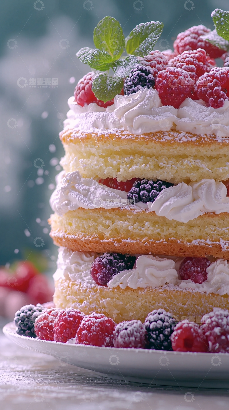 高清大图下载【趣麦麦图】美味草莓覆盆子奶油蛋糕