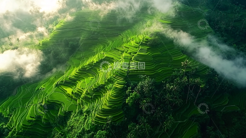 高清大图下载【趣麦麦图】云雾缭绕梯田风光