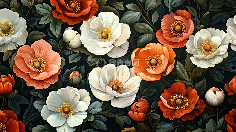 高清大图下载【趣麦麦图】白色和橙色的花朵