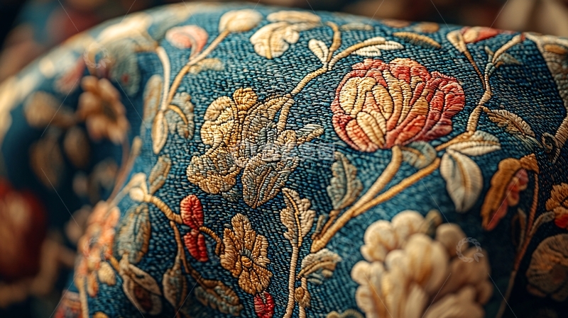 高清大图下载【趣麦麦图】深蓝色花卉图案布料