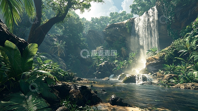 高清大图下载【趣麦麦图】热带雨林瀑布景观
