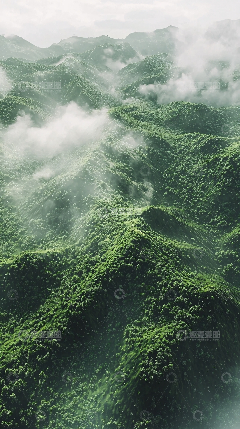 高清大图下载【趣麦麦图】雾气缭绕的绿色山峦