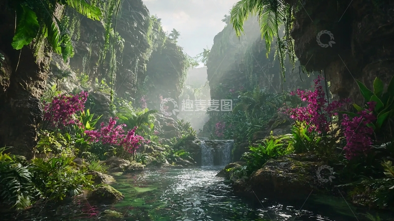 高清大图下载【趣麦麦图】茂密雨林峡谷溪流