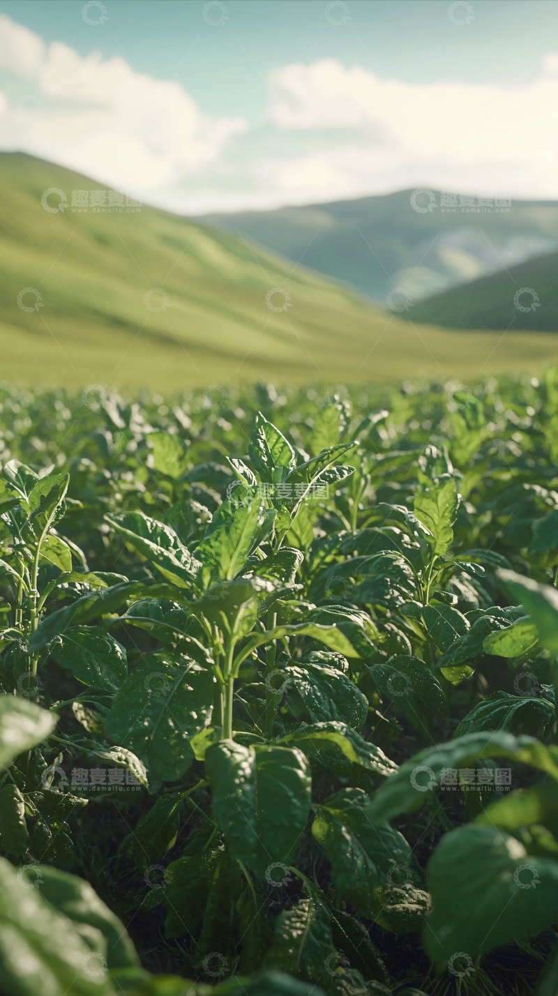 高清大图下载【趣麦麦图】绿色田野山峦背景