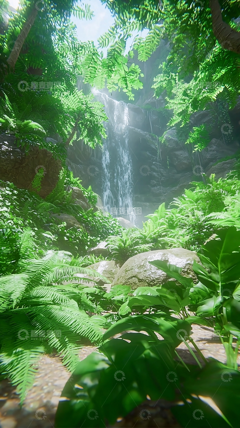 高清大图下载【趣麦麦图】热带雨林瀑布景观