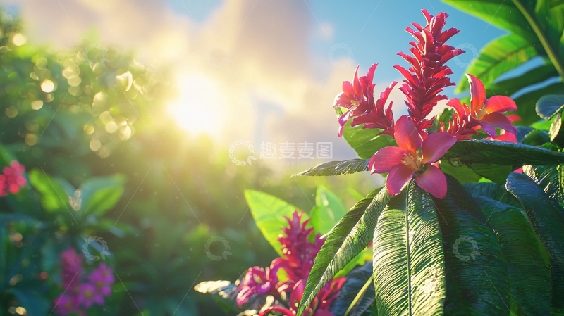 高清大图下载【趣麦麦图】日出时分红姜花特写