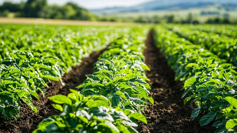 高清大图下载【趣麦麦图】绿色田野里整齐的土豆种植