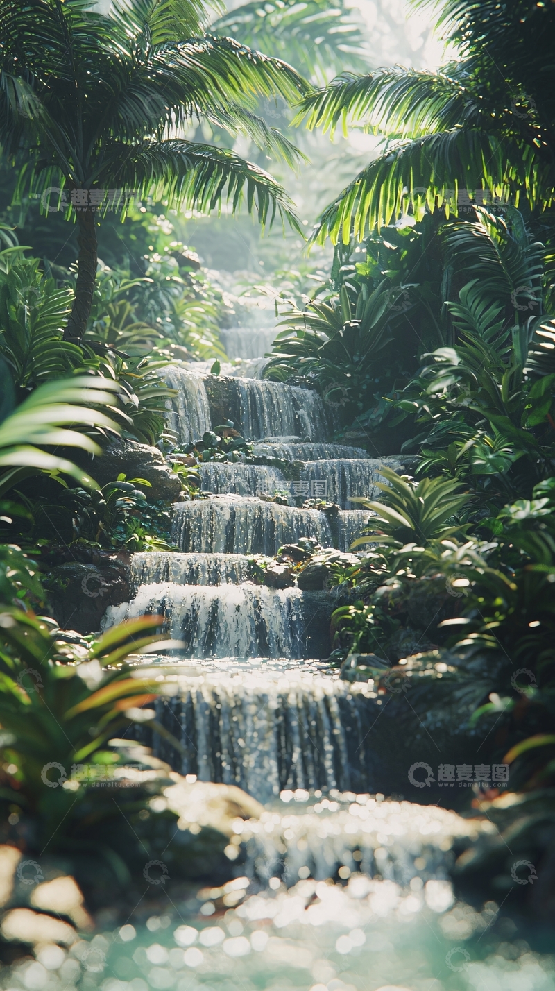 高清大图下载【趣麦麦图】热带雨林瀑布