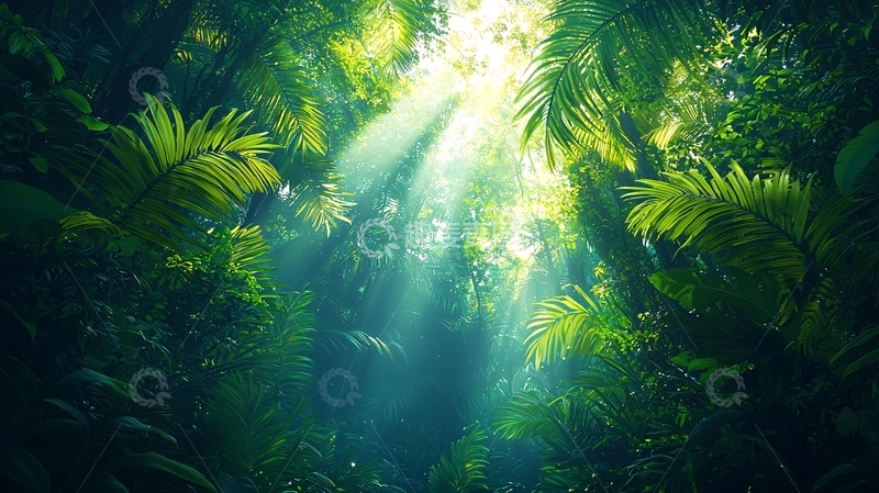 高清大图下载【趣麦麦图】光线穿透的热带雨林